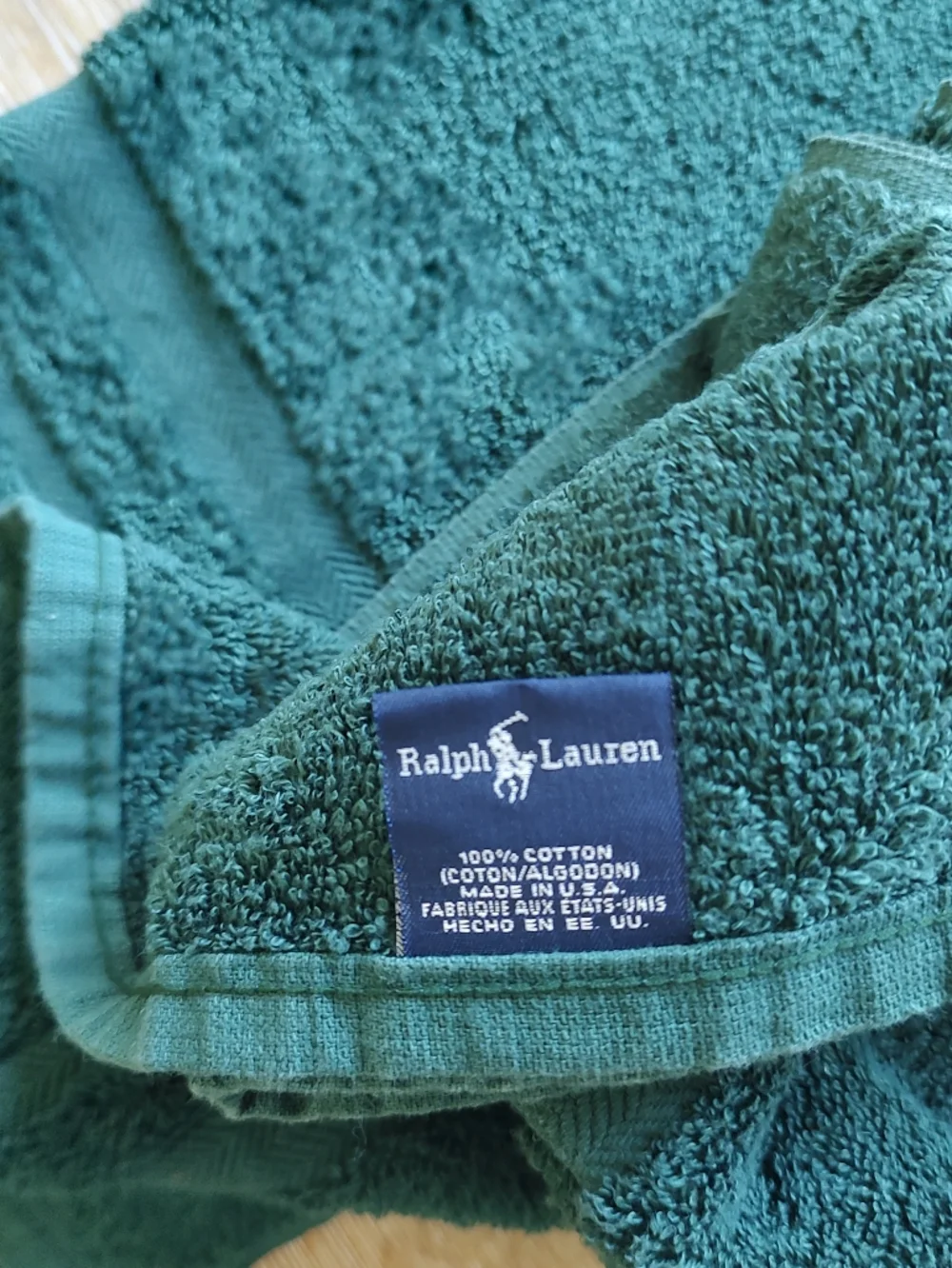 Ralph Lauren Vintage Green Cotton Hand Towels Set Of 2 Made In USA 90s
